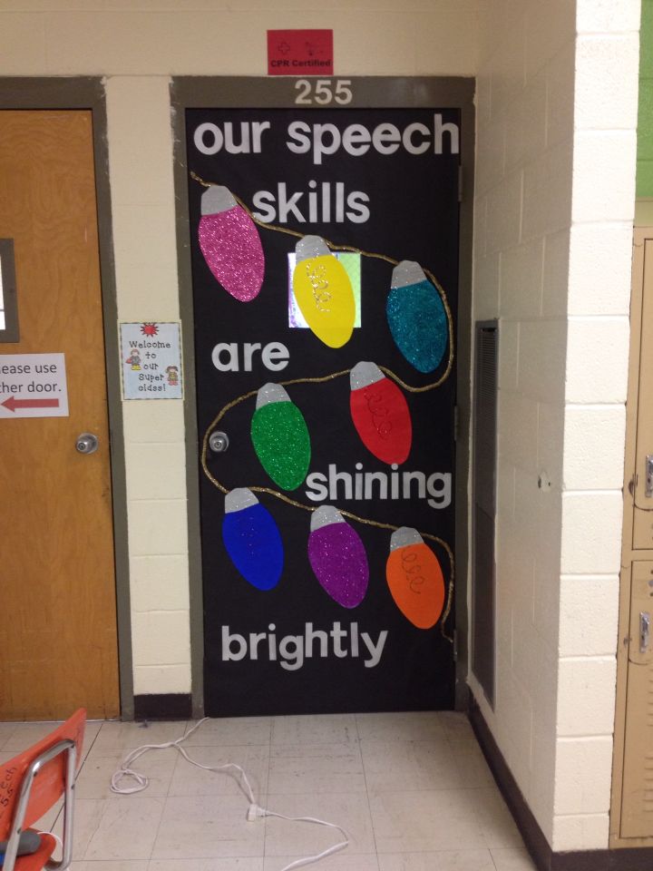 Speech door, filament and whole glittered Christmas lights | Speech  classroom decor, Christmas speech therapy, School speech therapy