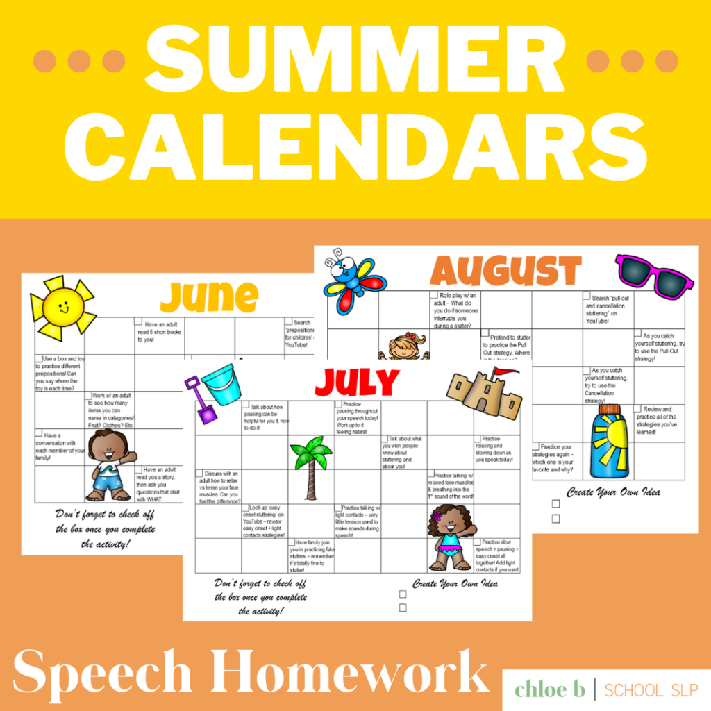 Summer Speech Therapy Homework